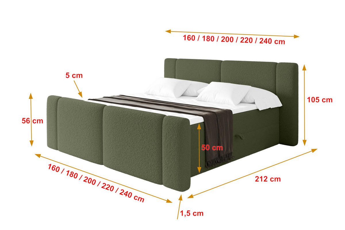 BOXBETT mit Matratze H4 - EVON Zanozek - 140x200 cm Grün - Jadegrün, Holzwerkstoff (140/200cm) - ALTDECOR