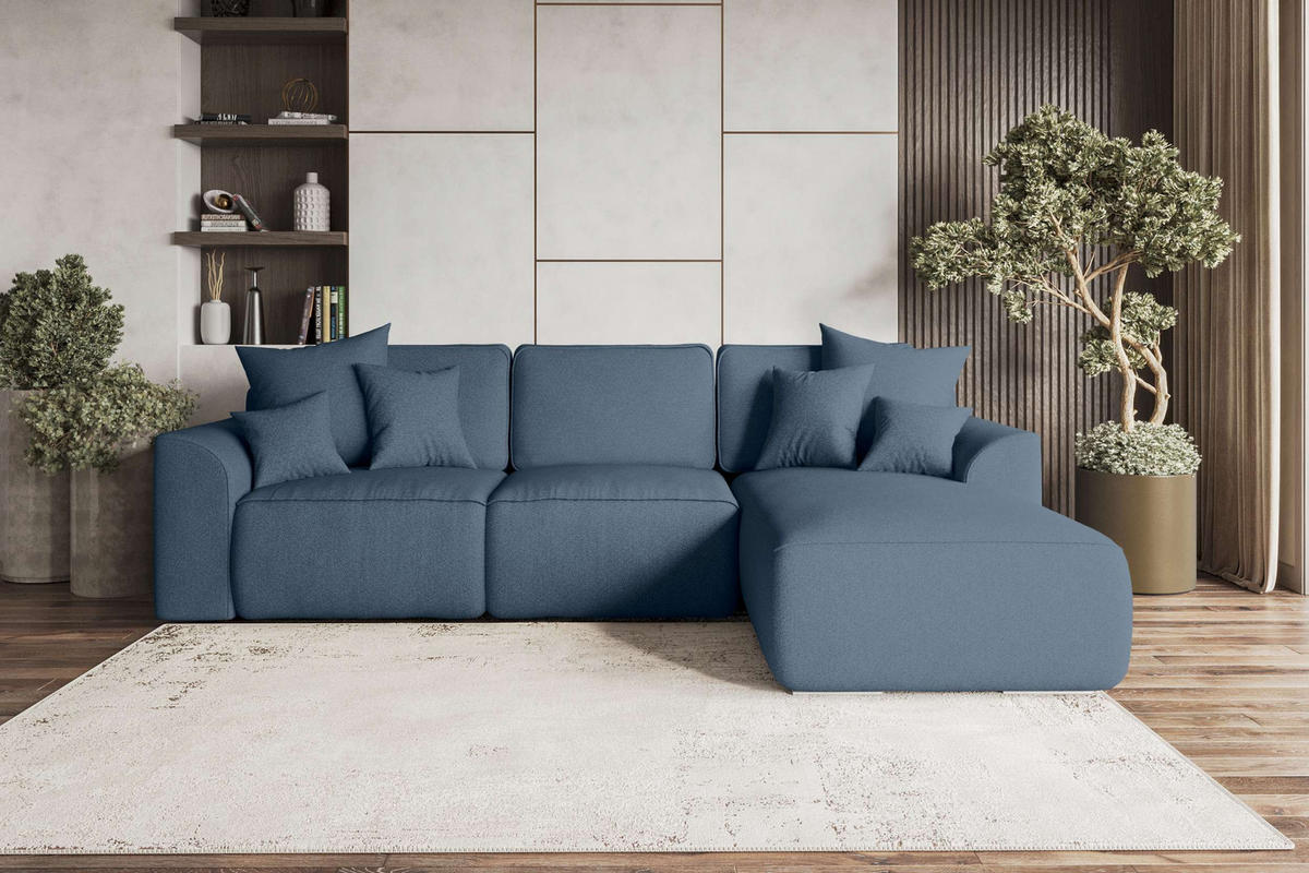 ECKSOFA GUSTO Strukturstoff Dunkelblau Rechts inkl. Schlaffunktion - Chromfarben/Dunkelblau, Kunststoff/Textil (295/194cm) - 99rooms