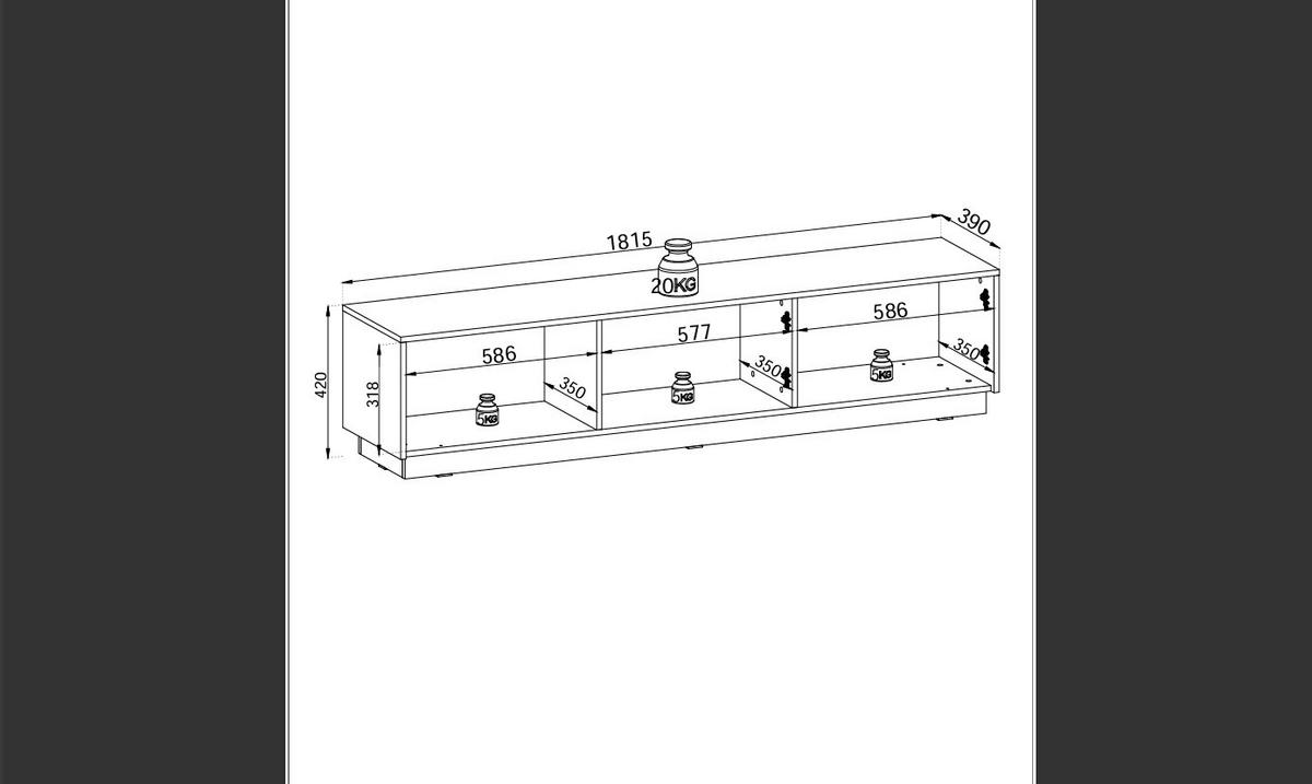 LOWBOARD Loren 180 cm in Schwarz, dreitürig, mit geriffelten Fronten - Schwarz, Holzwerkstoff/Kunststoff (182/42/39cm) - Ravio