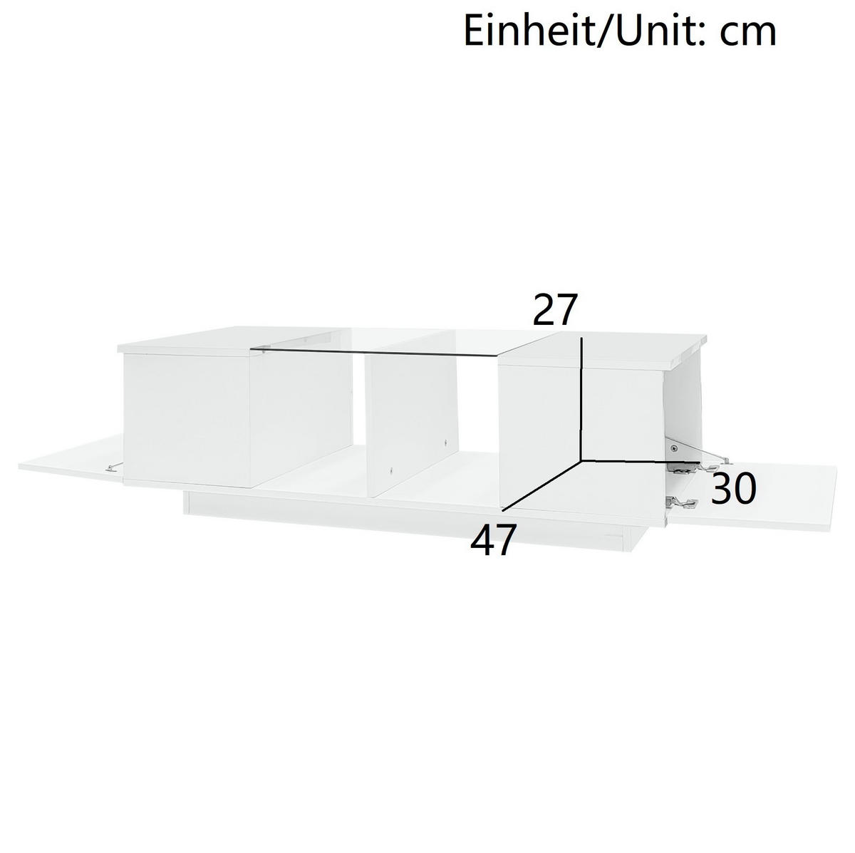 COUCHTISCH, Weiß Hochglanz/Matt mit Glasplatte und LED (16 Farben), integrierter Stauraum, 120/50/38,5 cm, Weiß - Weiß, Holzwerkstoff (120/50/38.5cm) - Redom