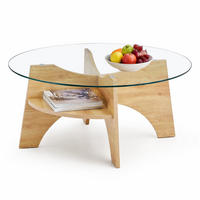 COUCHTISCH in Naturfarbe Moderner runder Beistelltisch für Esszimmer und Wohnzimmer, Ø80/H36 cm - Transparent/Naturfarben, Glas/Holzwerkstoff (80/80/36cm) - STILVORA