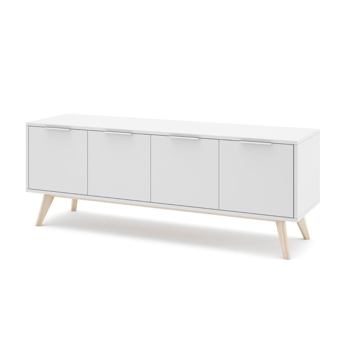 TV-MÖBEL 4 Türen Weiß und Massivkiefer L140 cm - Campus - Weiß, Holz (40/53/140cm) - Calicosy