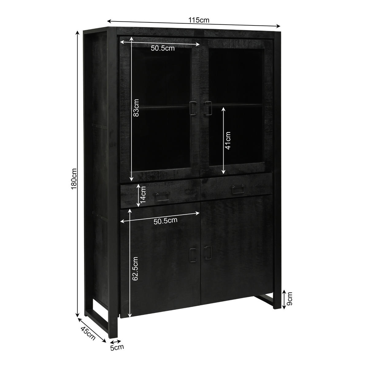 VITRINE Boaz Schwarz 45/115/180 cm - Schwarz, Holz (115/180/45cm) - Starfurn