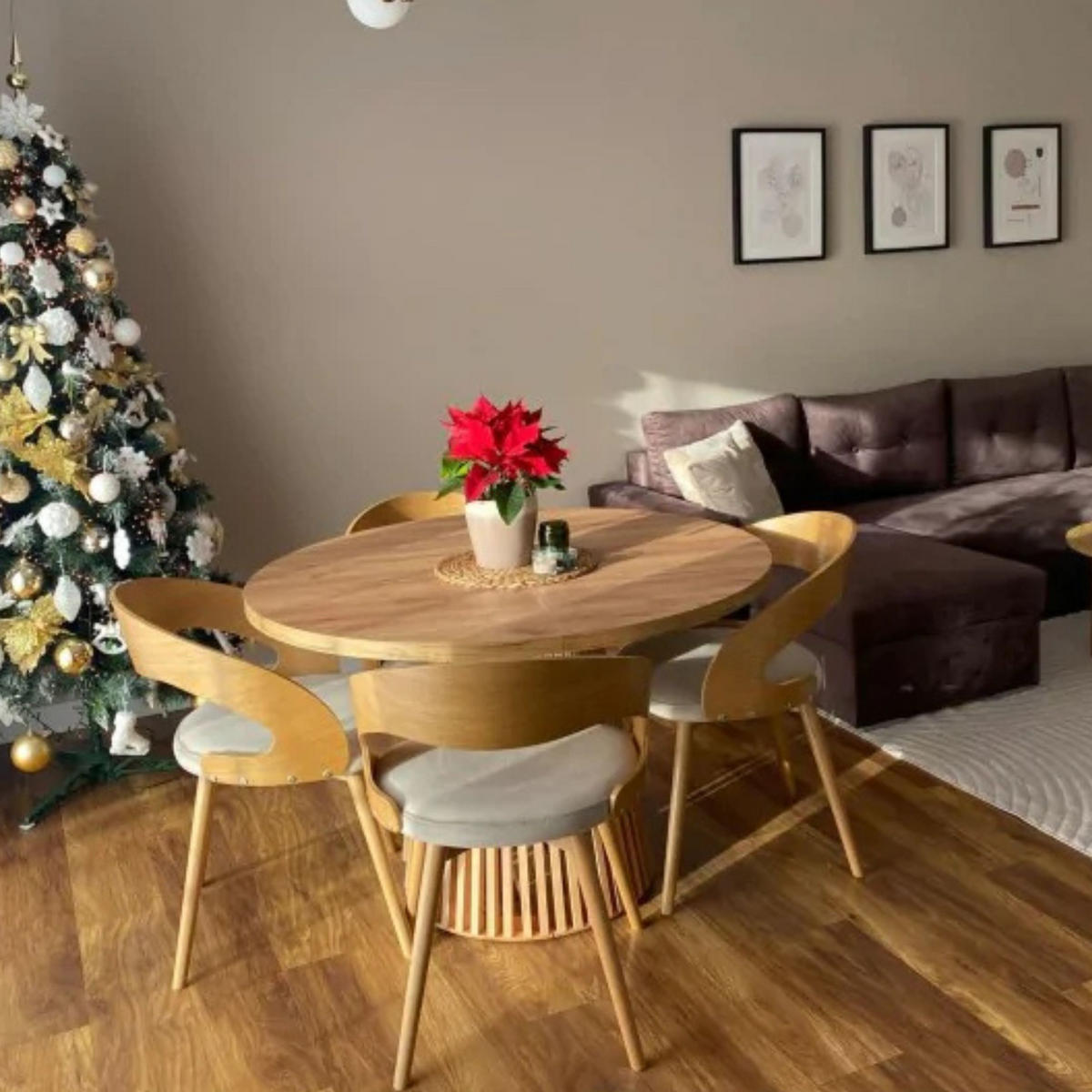 ESSZIMMERTISCH DUSTO, ausziehbarer Tisch Durchmesser:120 cm bis 220 cm, Wohnzimmertisch Farbe: CRAFT, mit Holzbeinen in Farbe Braun - Braun, Holzwerkstoff (120/120/79cm) - Sepro Meble