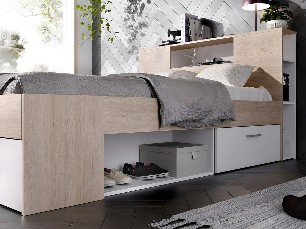 BETTRAHMEN - 2 Personen-Sitzer - Holz, Platte - Naturfarben Hell, Weiß - - Naturfarben/Weiß, Holz (160/200cm) - Vente-Unique