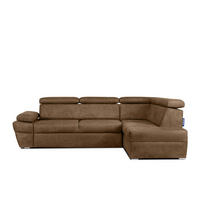 SCHLAFECKSOFA RATLO rechts 4/5-Sitzer mit Bettkasten in Lederoptik, braun - Silberfarben/Braun, Textil (270/190cm) - KONSIMO®