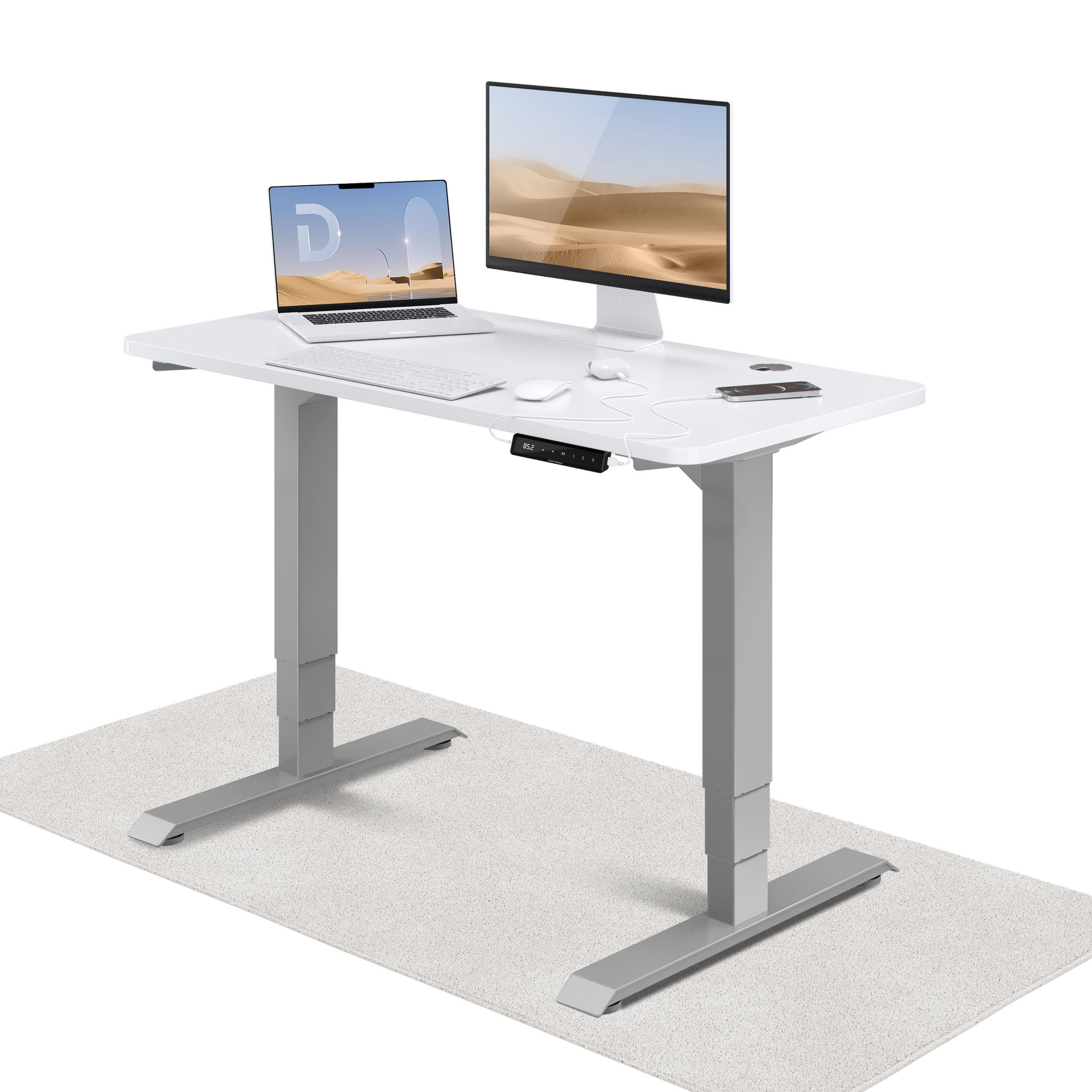SCHREIBTISCH Elektrisch Höhenverstellbarer HomePro 120x60cm Grau/Weiß mit Memory-Funktion, Anti-Kollisions Technologie - Weiß/Grau, Holzwerkstoff (60/120/62cm) - Desktronic