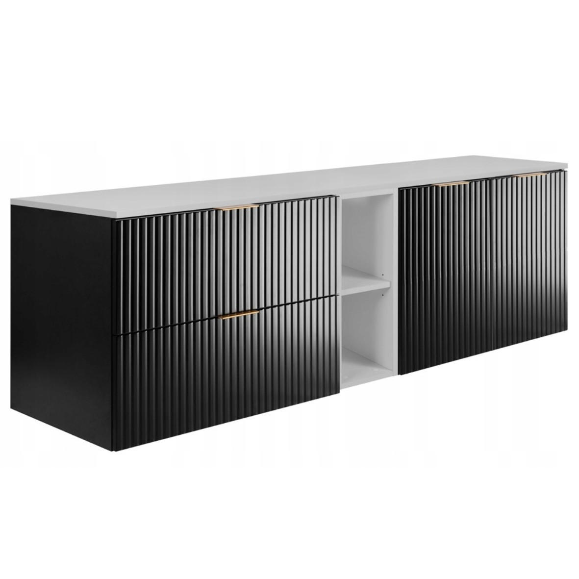 WASCHBECKUNTERSCHRANK FLOW mit Regal + Platte Schwarz matt 140/57/46 cm - Schwarz, Holzwerkstoff (140/57/46cm) - Rodan