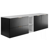 WASCHBECKUNTERSCHRANK FLOW mit Regal + Platte Schwarz matt 140/57/46 cm - Schwarz, Holzwerkstoff (140/57/46cm) - Rodan