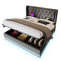 POLSTERBETT 140/200 cm Grau aus Baumwolle mit Bettkasten, LED und USB-/Type-C - Grau, Textil (140/200cm) - Flora Grace