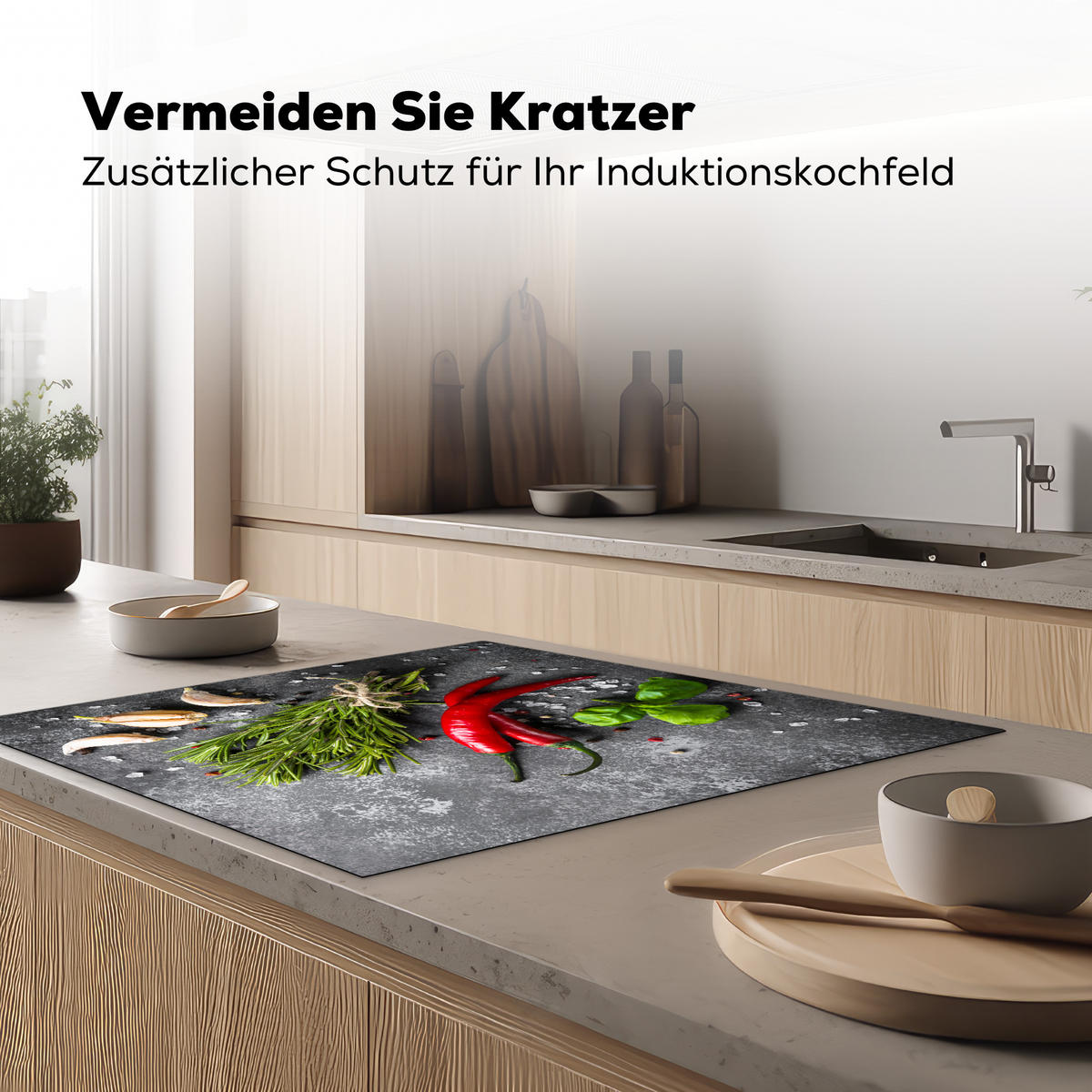 HERDABDECKPLATTE Pfeffer - Kräuter - Gewürze - Beton 78x78 cm - Rot, Kunststoff (78/78/0.2cm) - MuchoWow