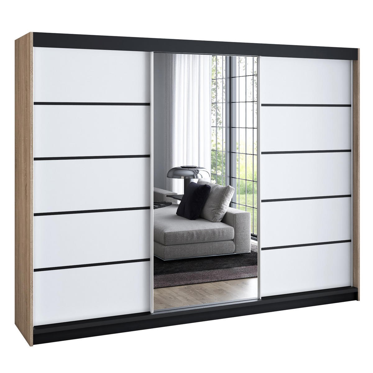 SCHWEBETÜRENSCHRANK 200 cm VILUNO 4 Farbe:Sonoma,Weiß - Braun/Weiß, Holzwerkstoff (200/215/59.5cm) - A&J MöbelLand