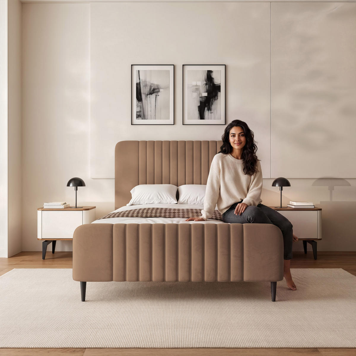 POLSTERBETT BELLAGIO 160/200 cm auf Füßen, ohne Bettkasten, Braun - Braun, Textil/Metall (160/200cm) - Idohome