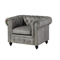 SESSEL Echtleder 105x82x75 grau CHESTERFIELD #202 - Grau, Leder (105/75/82cm) - Massivmoebel24