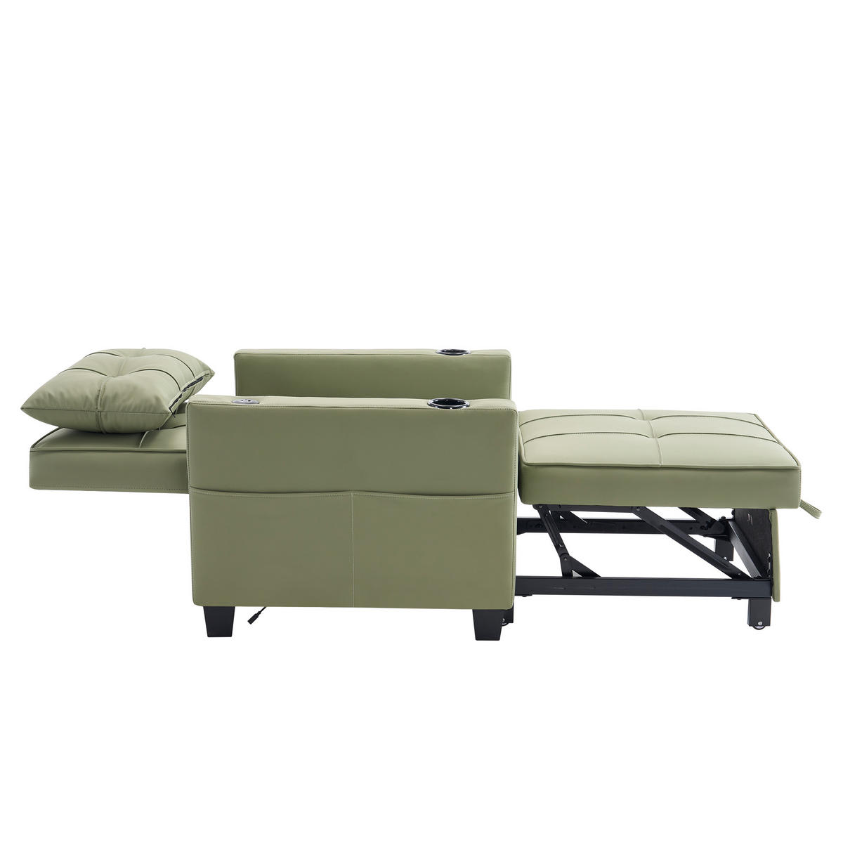 SCHLAFSESSEL DE-35007 3-in-1 mit USB und Getränkehaltern Grün - Grün, Metall (87/84/74cm) - ComfortXL