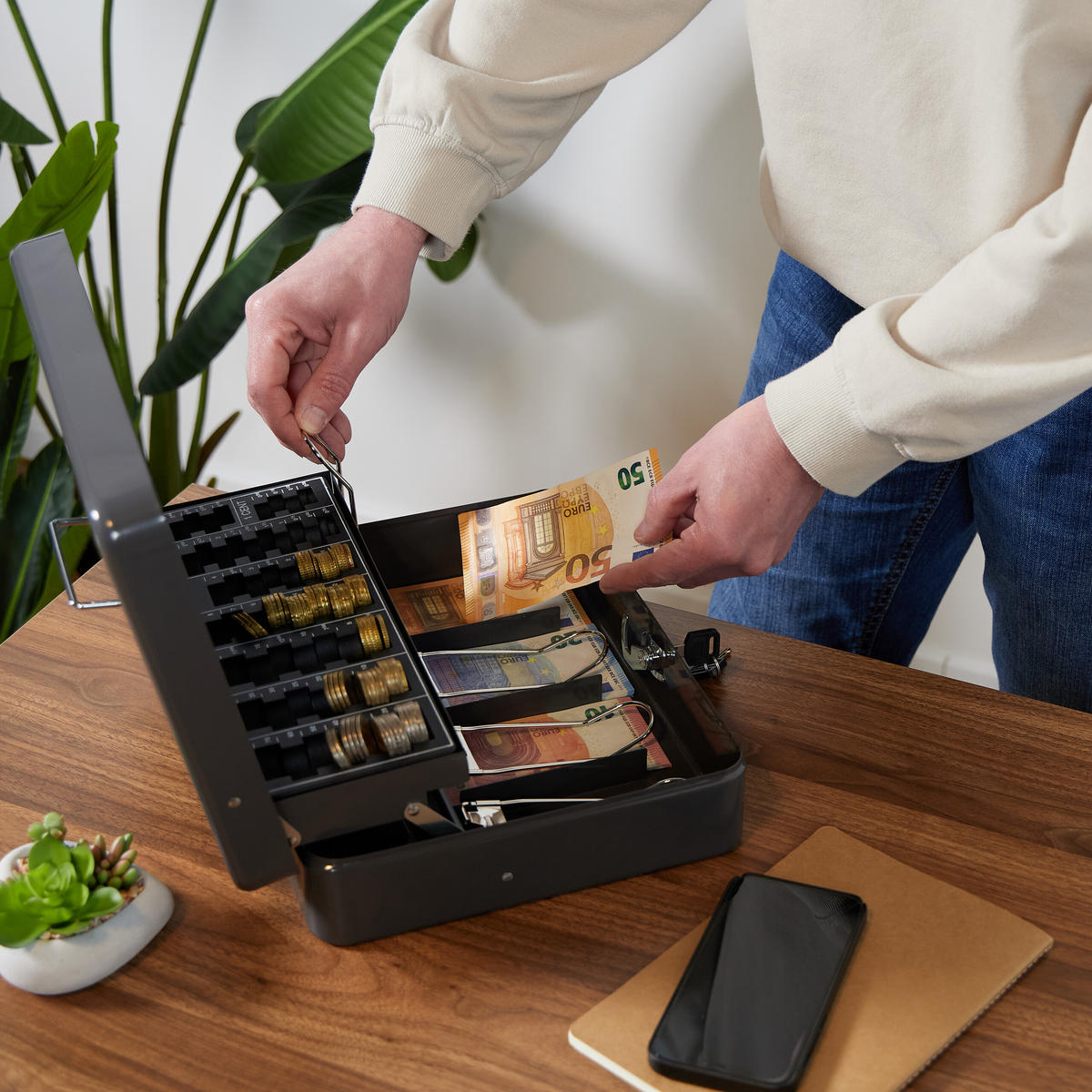 GELDKASSETTE Euro-Münzzählbrett - Weiß, Kunststoff/Metall (30.5/8.5/24.5cm) - Relaxdays