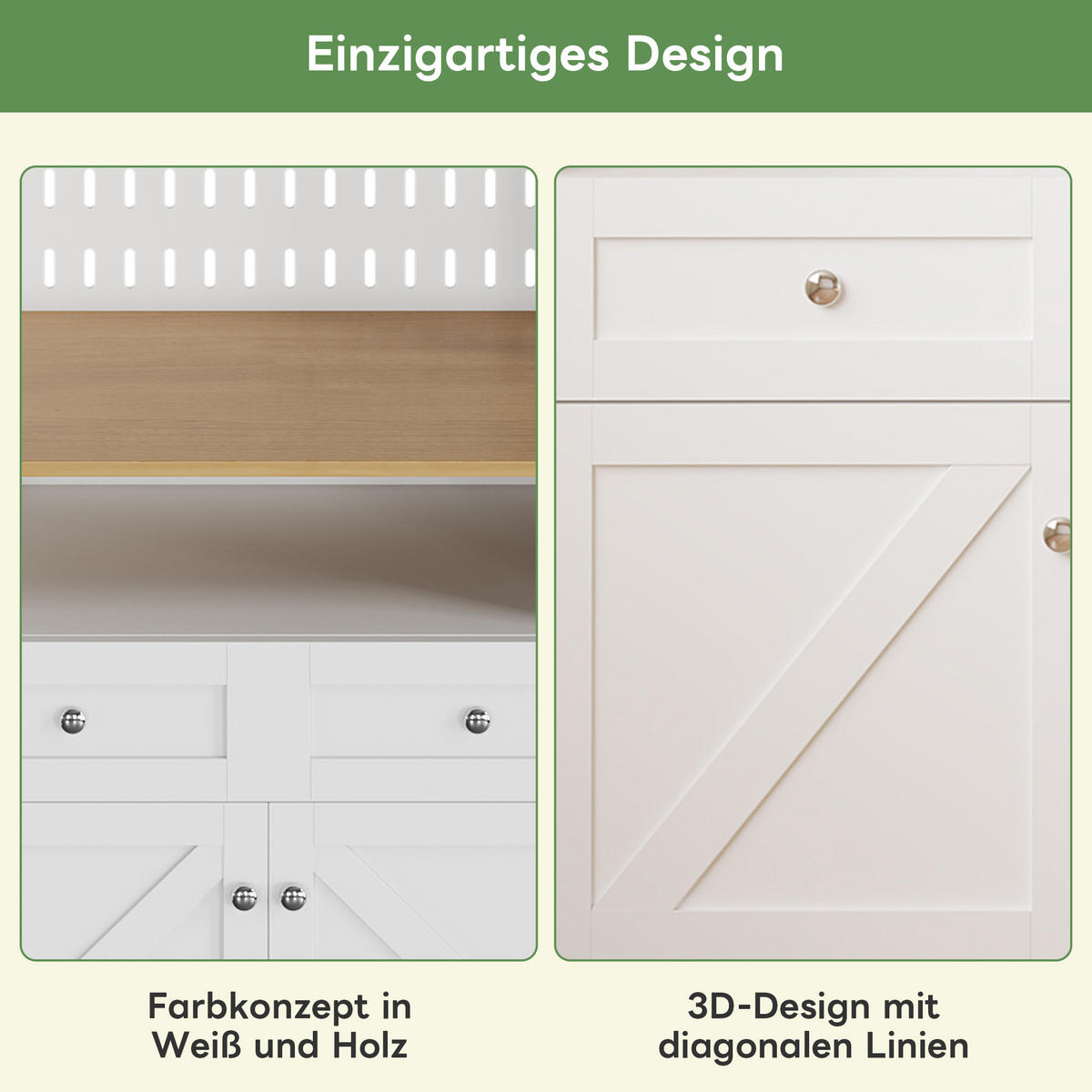 SIDEBOARD 2 Schubladen 4 Türen Weiß Silbergriffe Stauraum - Weiß, Holzwerkstoff (40/175/80cm) - FLIEKS