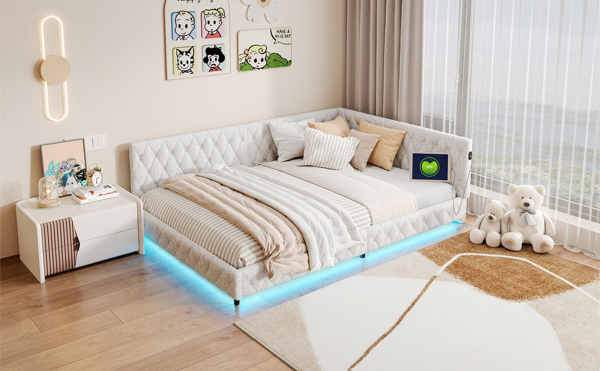POLSTERBETT 140x200 cm béžová plyšová deka s LED USB - béžová, kov - SHOPENTRA