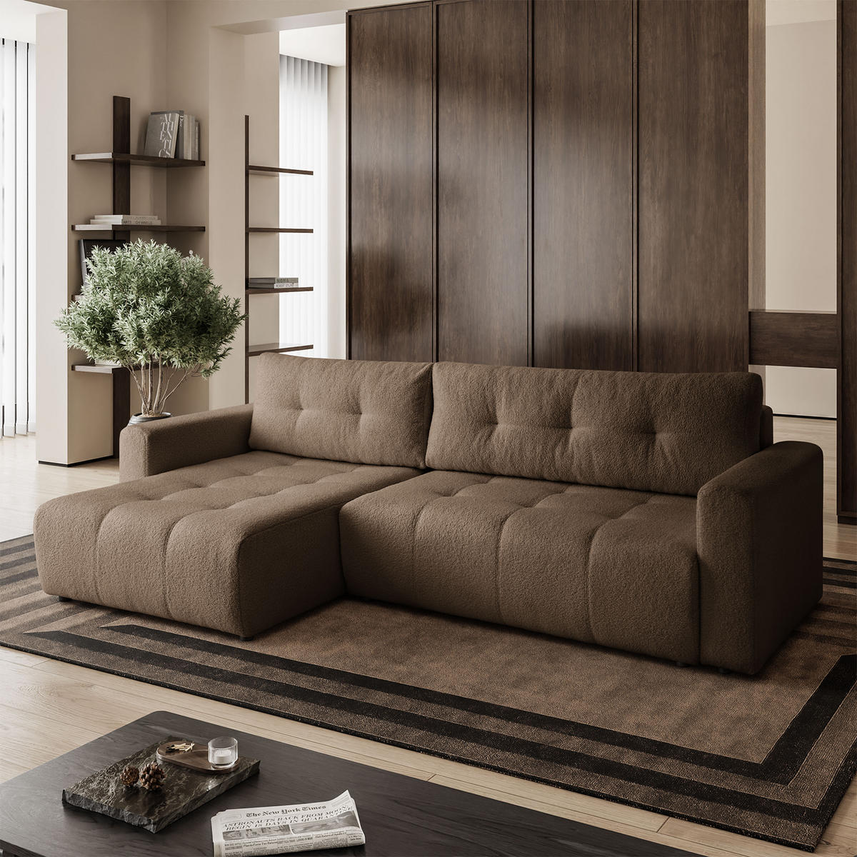 ECKSOFA WALONGO mit Schlaffunktion, Braun - Braun, Textil (261/143cm) - Fedve