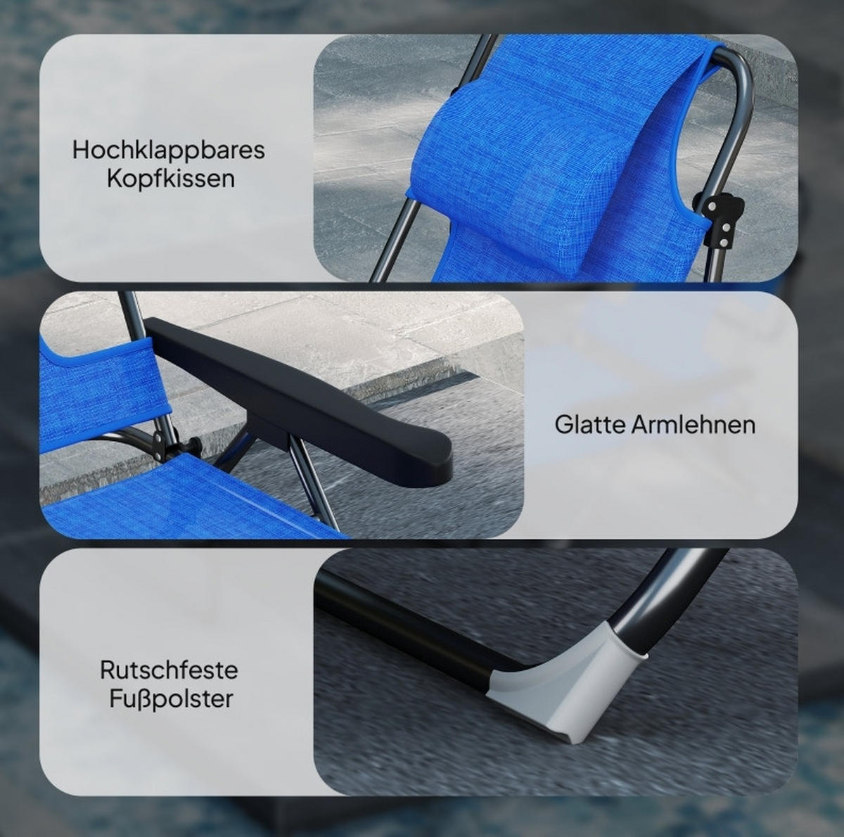 SONNENLIEGE aus Polyester 72x194x31 cm in Blau mit klappbar - Blau, Textil (72/31/194cm) - Modfu