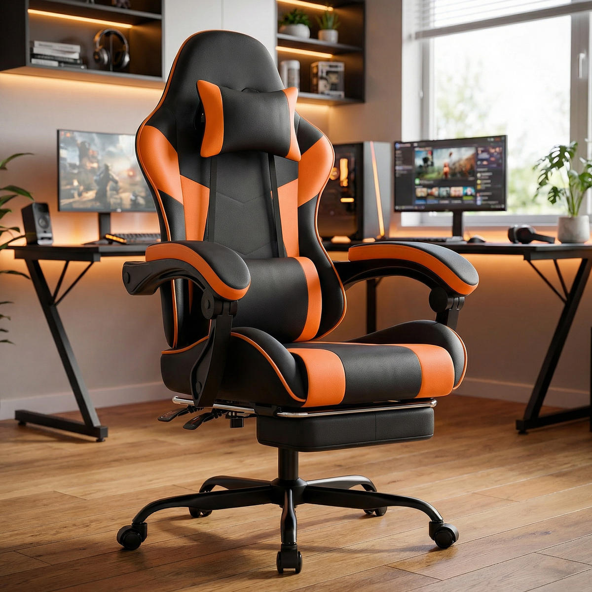 GAMINGSTUHL Schwarz-Orange 58,5/63/120,5 cm - Orange, Metall (58.5/120.5/63cm) - PANGIVO