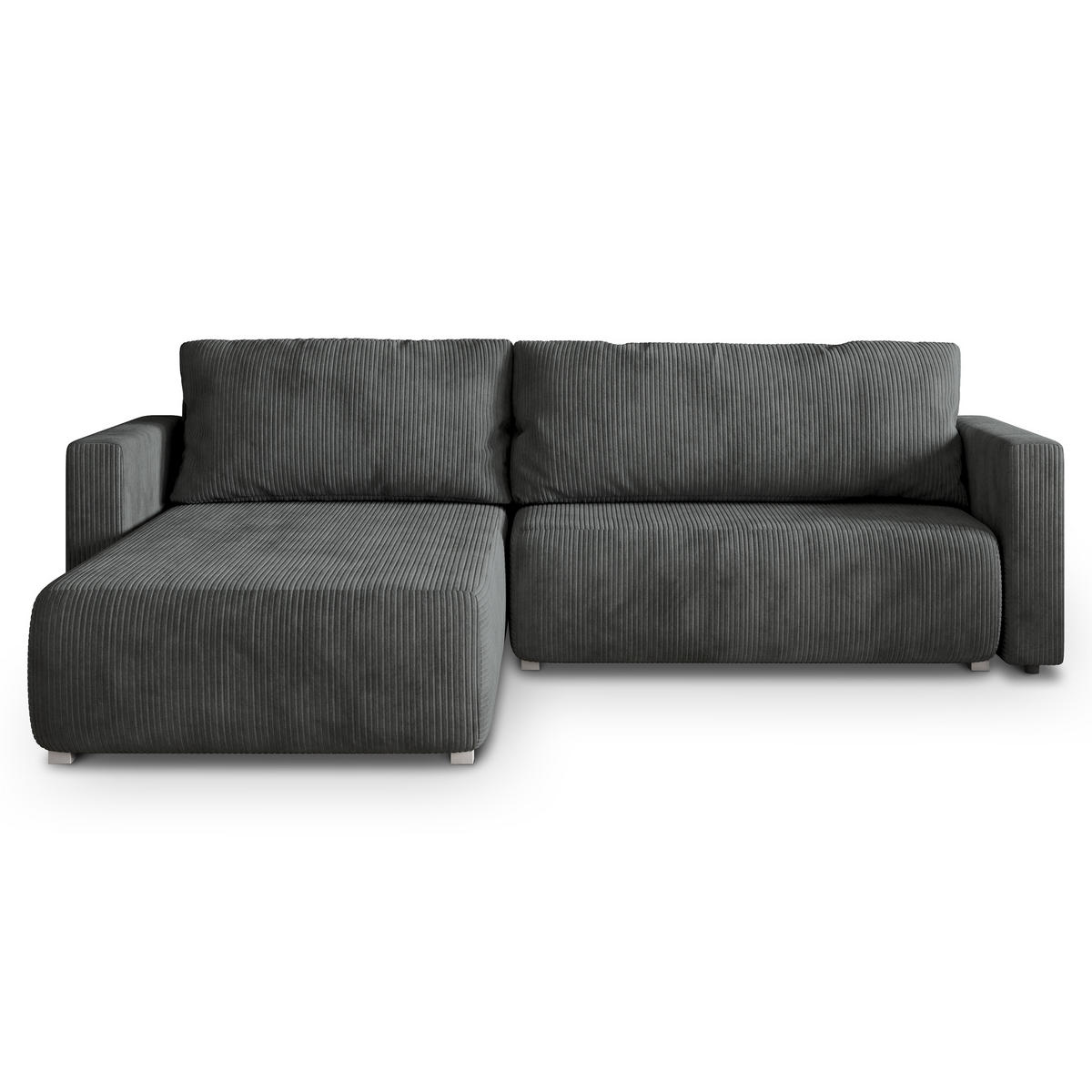 ECKSOFA TURIN P Graphitfarben Kordstoff mit Schlaffunktion - Graphitfarben/Grau, Holz/Kunststoff (265/183cm) - MASSENO