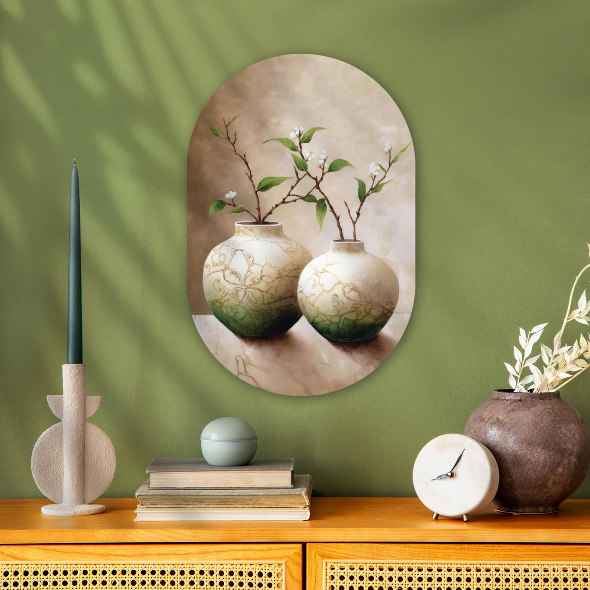 WANDBILD Blumen - Vase - Weiß - Botanisch - Beige 40x60 cm - Ecru, Kunststoff (40/60cm) - MuchoWow