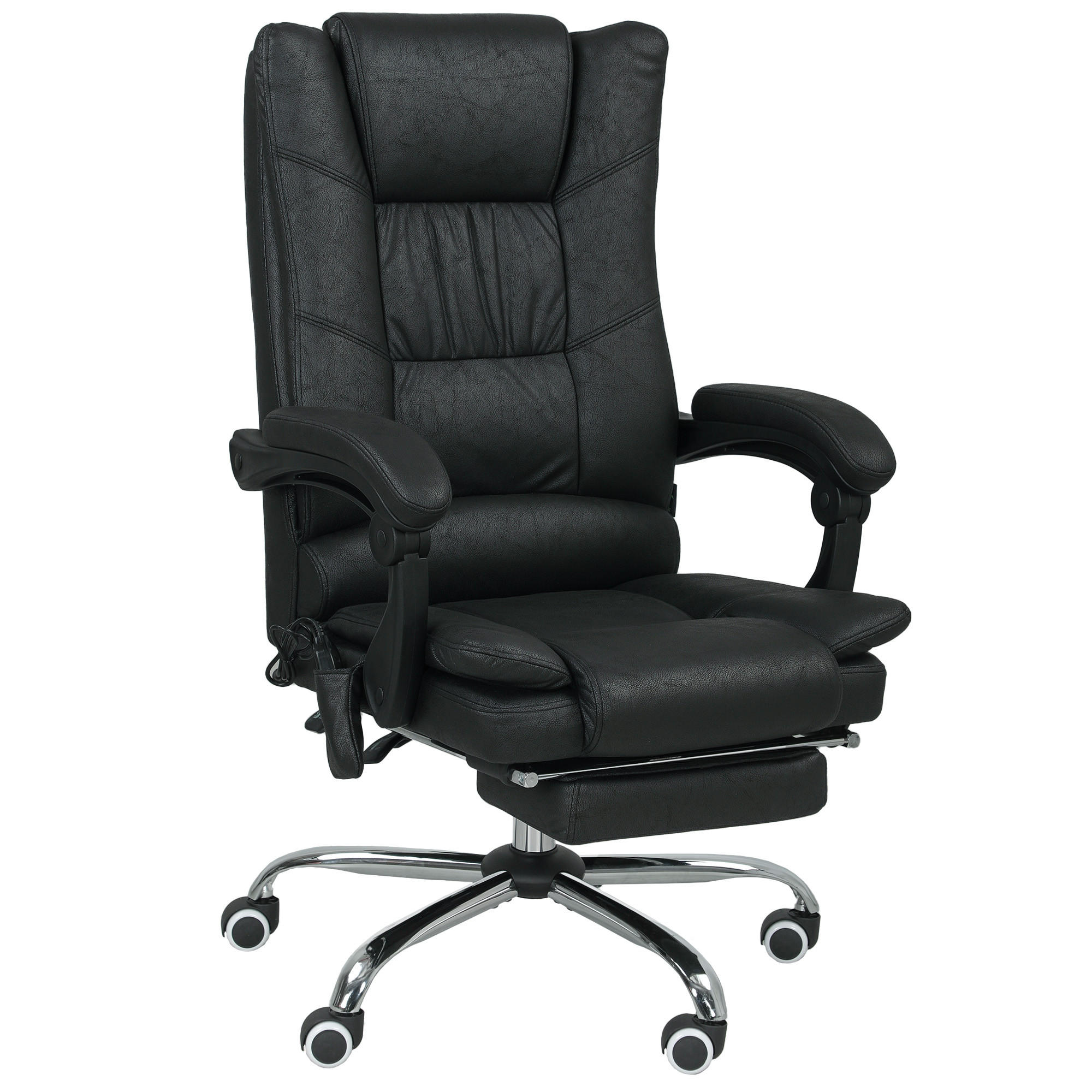 MASSAGE-BÜROSTUHL, Schreibtischstuhl mit Heizfunktion, Fußstütze, Schwarz - Schwarz, Kunststoff (70/118/64cm) - Vinsetto