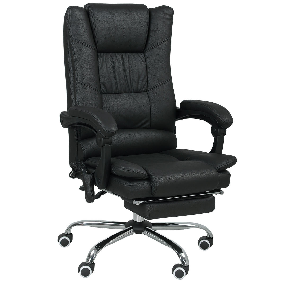 MASSAGE-BÜROSTUHL, Schreibtischstuhl mit Heizfunktion, Fußstütze, Schwarz - Schwarz, Kunststoff (70/118/64cm) - Vinsetto