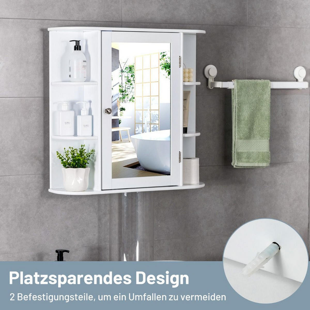 SPIEGELSCHRANK BAD mit 4 Fächern weiß - Weiß, Holzwerkstoff (66/62/16.5cm) - COSTWAY