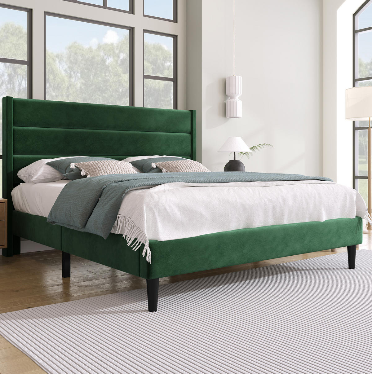 BETT mit Matratze und Lattenrost 140x200 cm Samt Dunkelgrün - Grün, Metall (140/200cm) - Meubliv