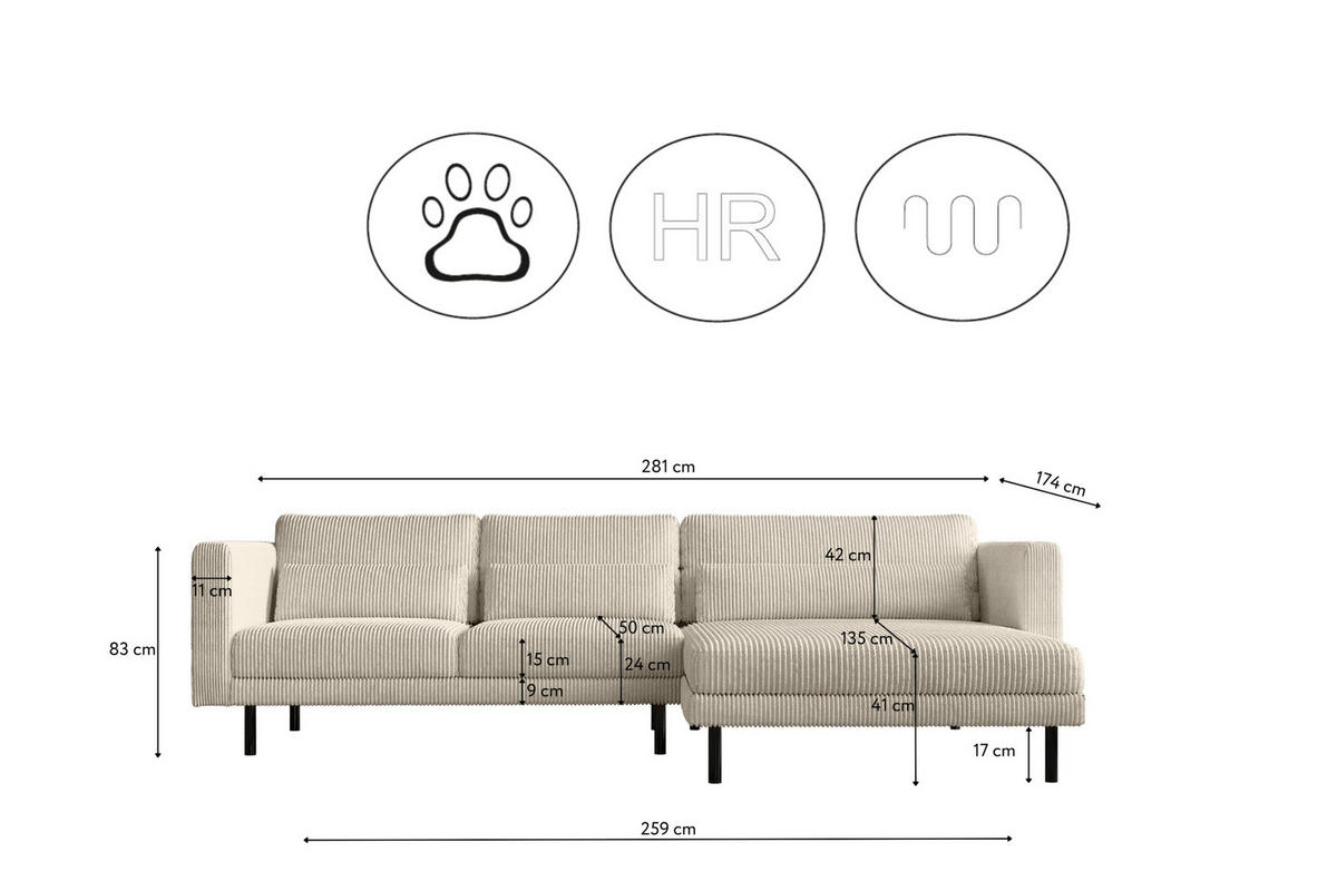 ECKSOFA L-form Dani Stoff Poso Beige Rechts - Beige, Holz (281/174cm) - Kaiser Möbel