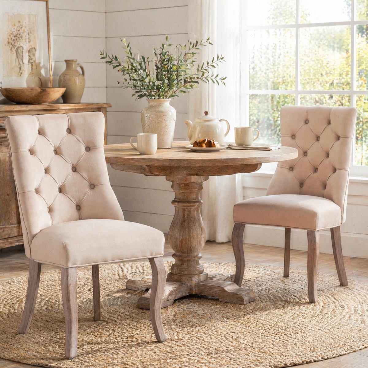 WOHNZIMMER STÜHLE mit Knopfsteppung, hoher Rückenlehne und Samt in Beige - Beige, Textil (51/97/51cm) - EVRYAE