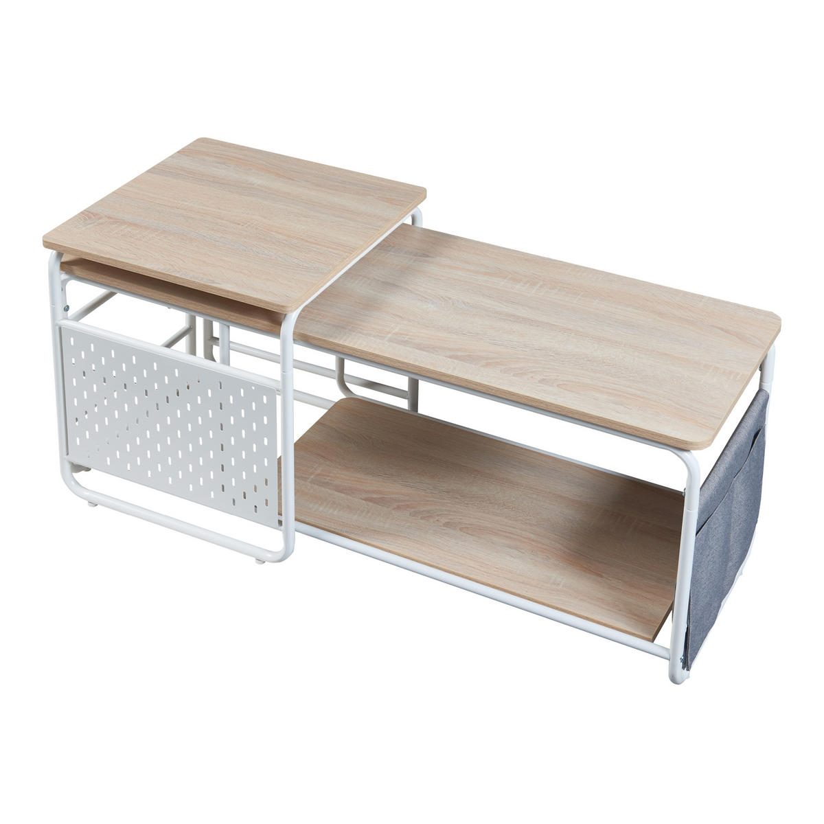 FERNSEHTISCH Dyrøy mit Beistelltisch - Eichefarben/Weiß, Metall (110/46.5/40cm) - [en.casa]