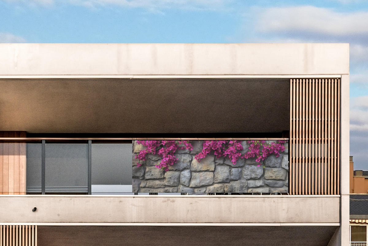 BALKON-SICHTSCHUTZ Bougainvillea - Steinmauer - Rosa - Magenta, Kunststoff (300/90cm) - MuchoWow