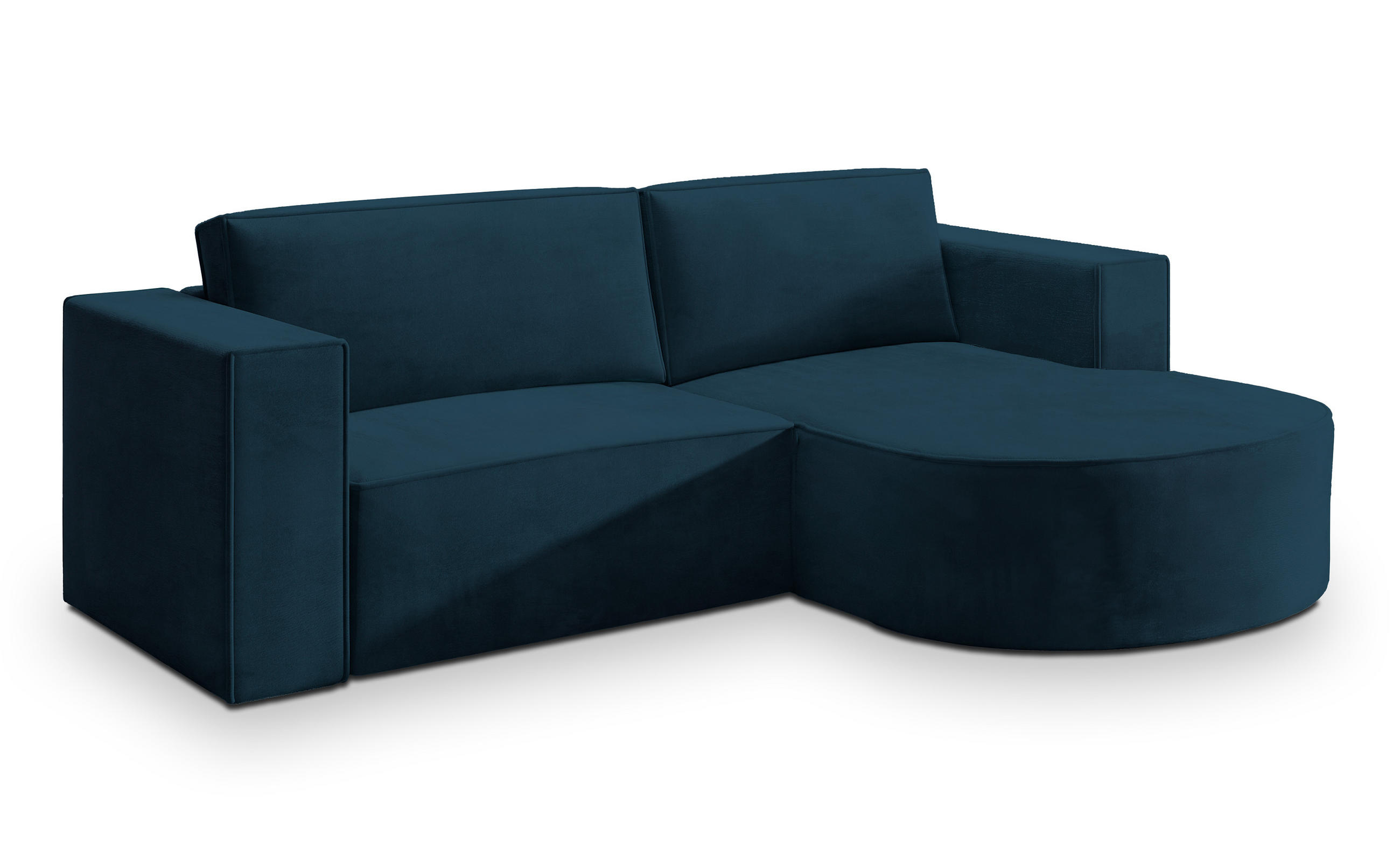 ECKSOFA SORELA M R-S Blau Velours-Stoff mit Schlaffunktion - Blau, Holz (263/174cm) - MASSENO