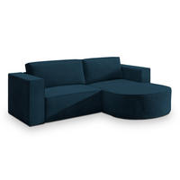 ECKSOFA SORELA M R-S Blau Velours-Stoff mit Schlaffunktion - Blau, Holz (263/174cm) - MASSENO