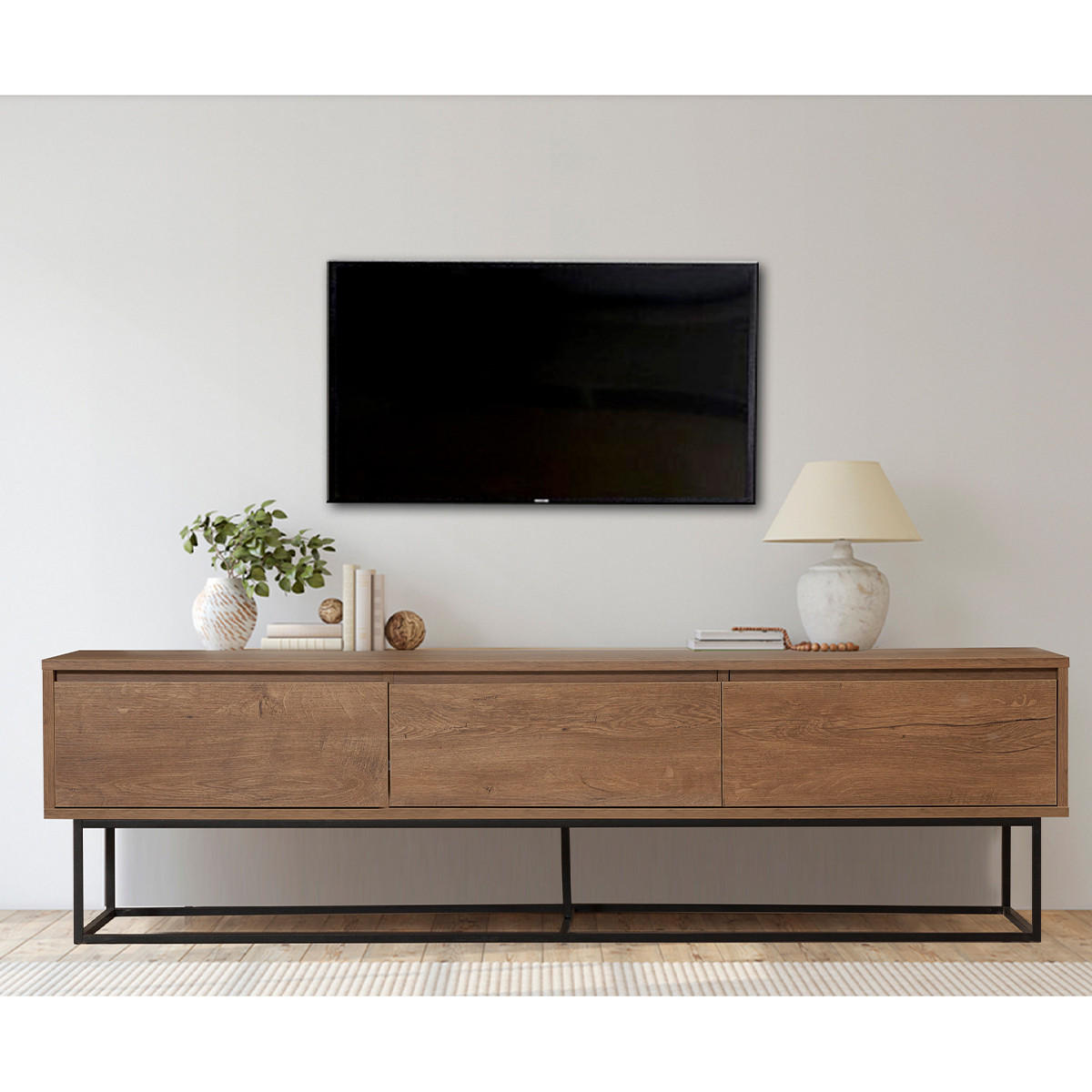 TV-MÖBEL mit 3 Schubladen, Nussbaum-Dekor, Länge 180 cm - Milo - Nussbaumfarben, Holzwerkstoff (40/50/180cm) - Calicosy