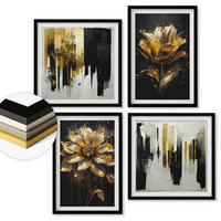 WANDBILDER 4er-Set - 50x50 cm & 40x60 cm Schwarzer Rahmen - Stilvolle moderne Blumen - Schwarz, Kunststoff (50/50cm) - ArtPrintCave