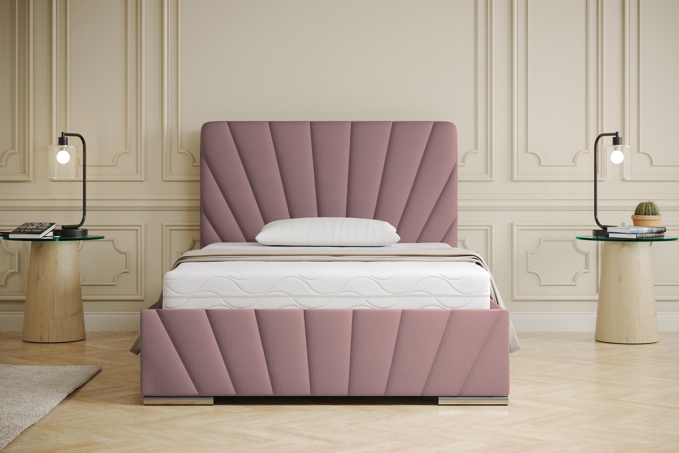 POLSTERBETT Ray 120 x 200 cm mit Bettkasten, Lattenrost und Taschenfederkernmatratze Pocket mit Kokosmatte - Rosa - Rosa, Holz (120/200cm) - Panda Möbel