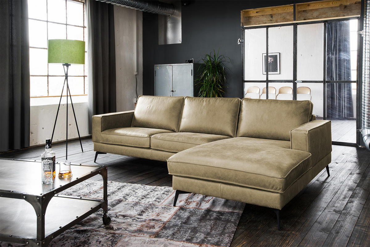 ECKSOFA BLOOM Grün Leder - Schwarz/Grün, Leder (276/177cm) - KAWOLA