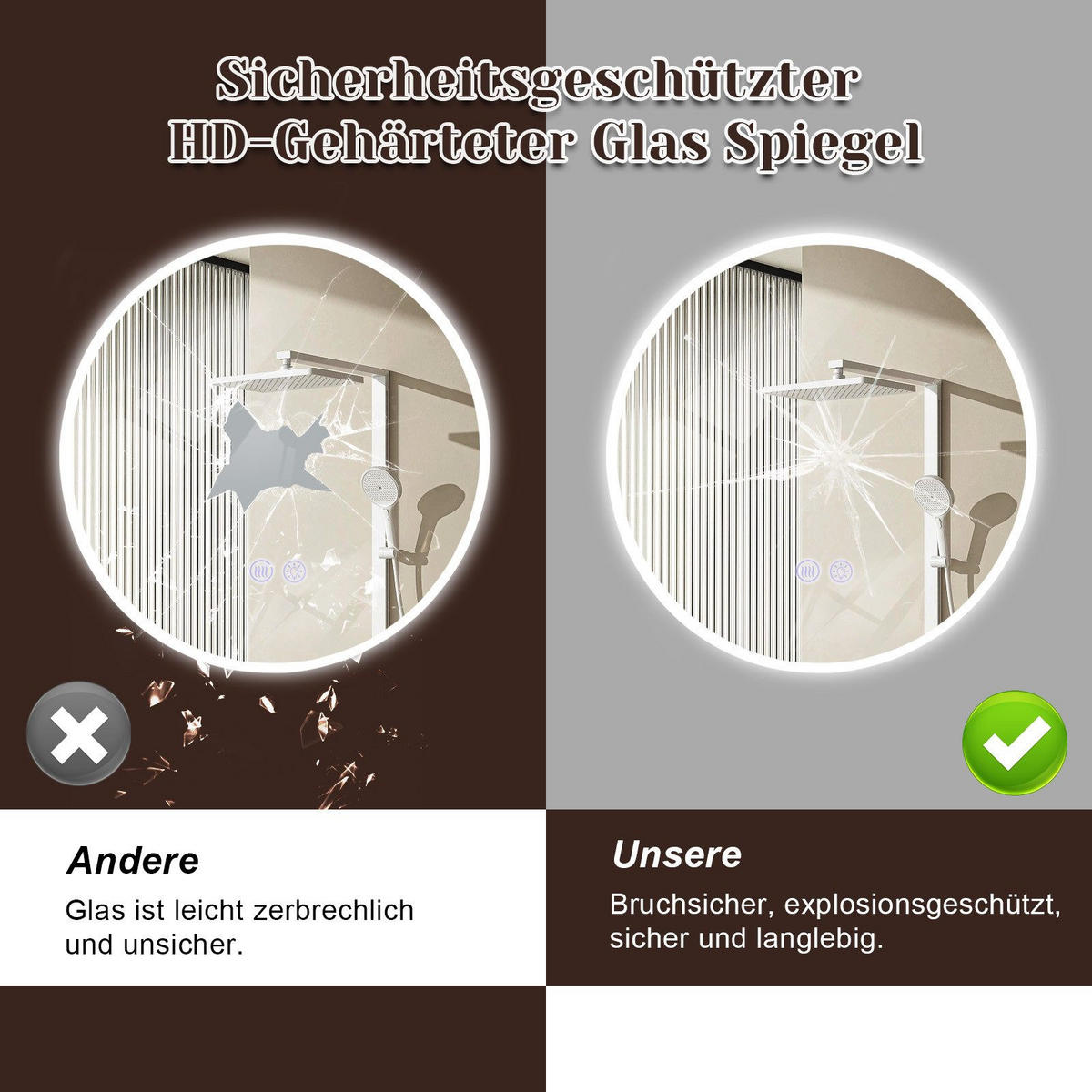 BADEZIMMERSPIEGEL Redfield mit LED-Leuchte Ø80 cm - Weiß, Glas (80/2.9/80cm) - Nettlife