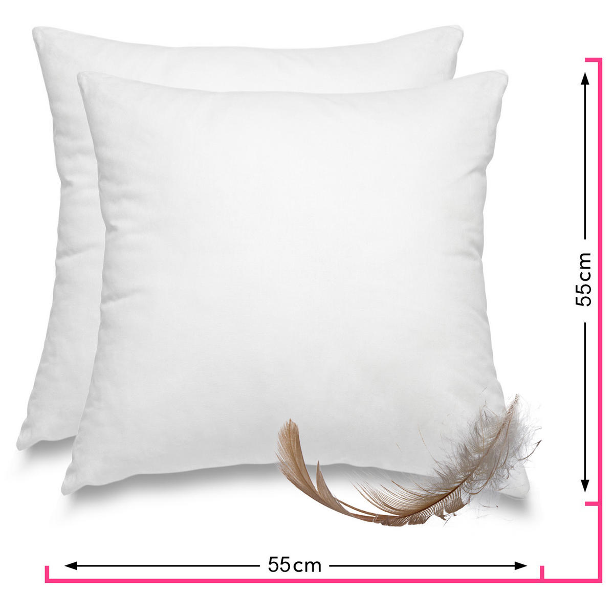 FEDERKISSEN 2er Set 100% Federn 55/55 cm Bezug aus 100% Baumwolle - Weiß, Textil (55/55cm) - wometo