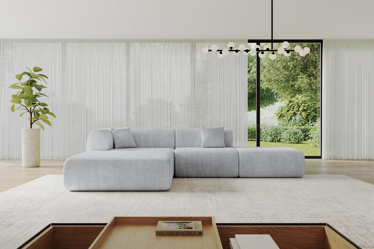 ECKSOFA Ottomane Links OVLY-L 289x176x71 Grau Cord - Schwarz/Alufarben, Holzwerkstoff/Kunststoff (176/289cm) - ALTDECOR