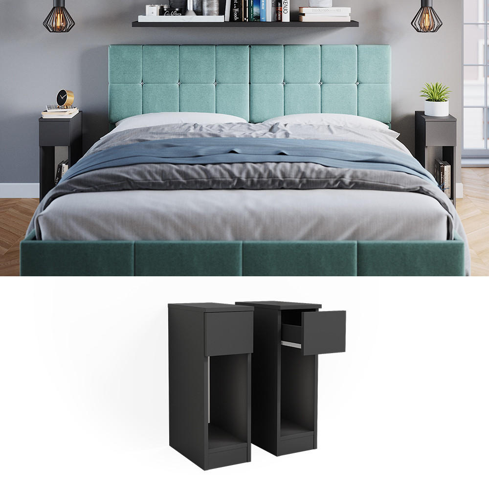 NACHTTISCH Enton Schwarz 20 x 59.5 cm 2er Set - Schwarz, Holzwerkstoff (20/59.5/35cm) - Vicco