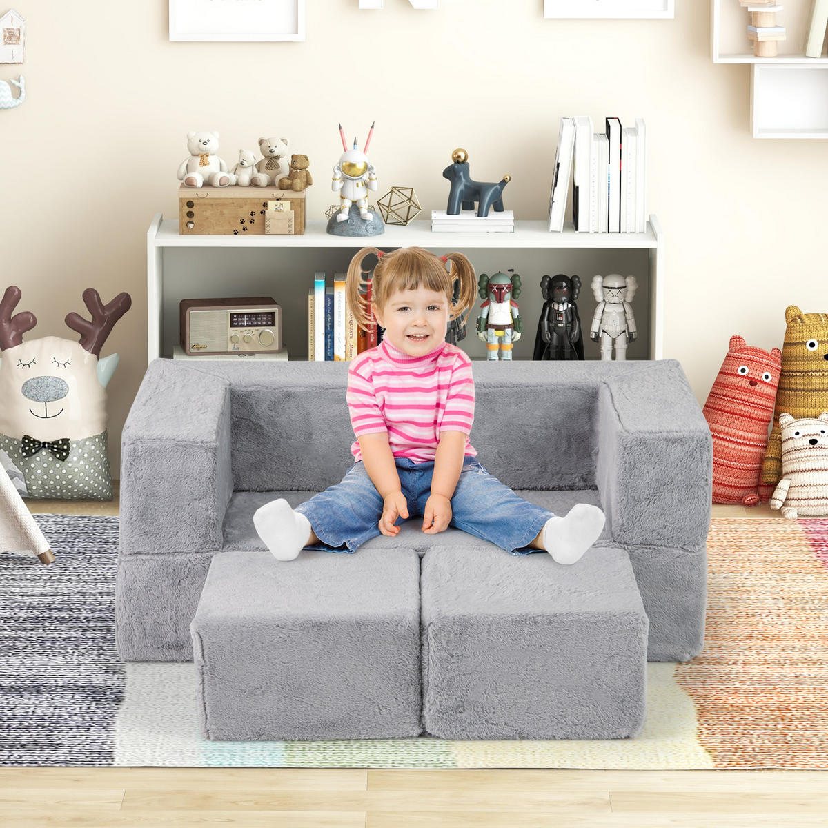 KINDERSOFA 42cm Grau - Grau, Textil (52/42/100cm) - COSTWAY