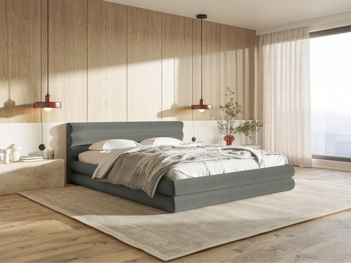 POLSTERBETT Alegre Grau Chenille 180x200 cm - Schwarz/Grau, Holz/Textil (180/200cm) - Selsey