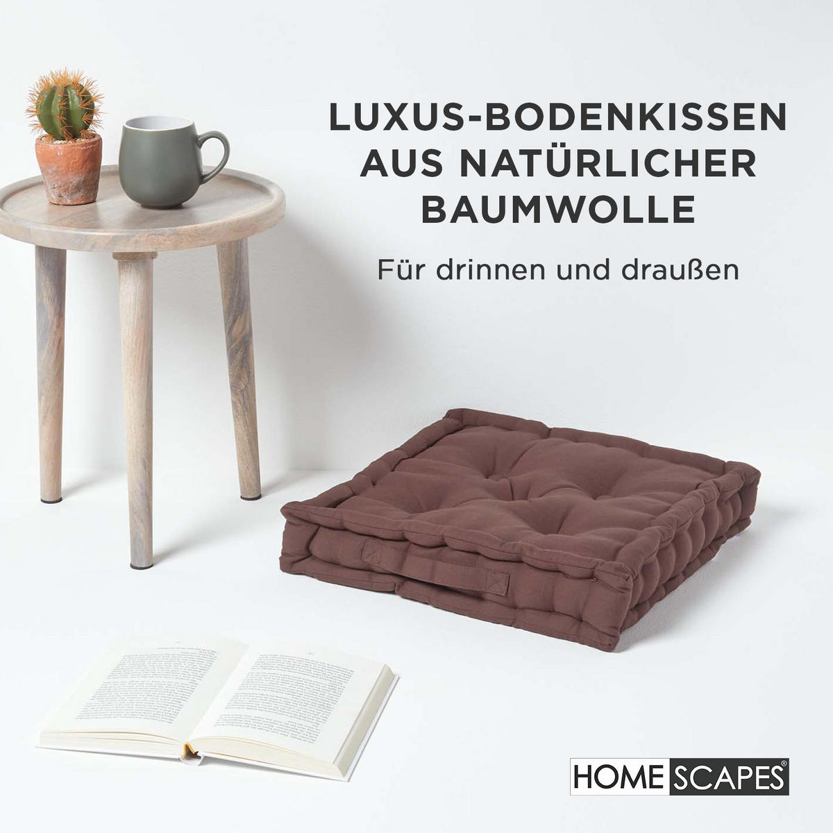 SITZKISSEN braun 50/50/10 cm – Bodenkissen unifarben - Braun, Textil (50/50/10cm) - Homescapes