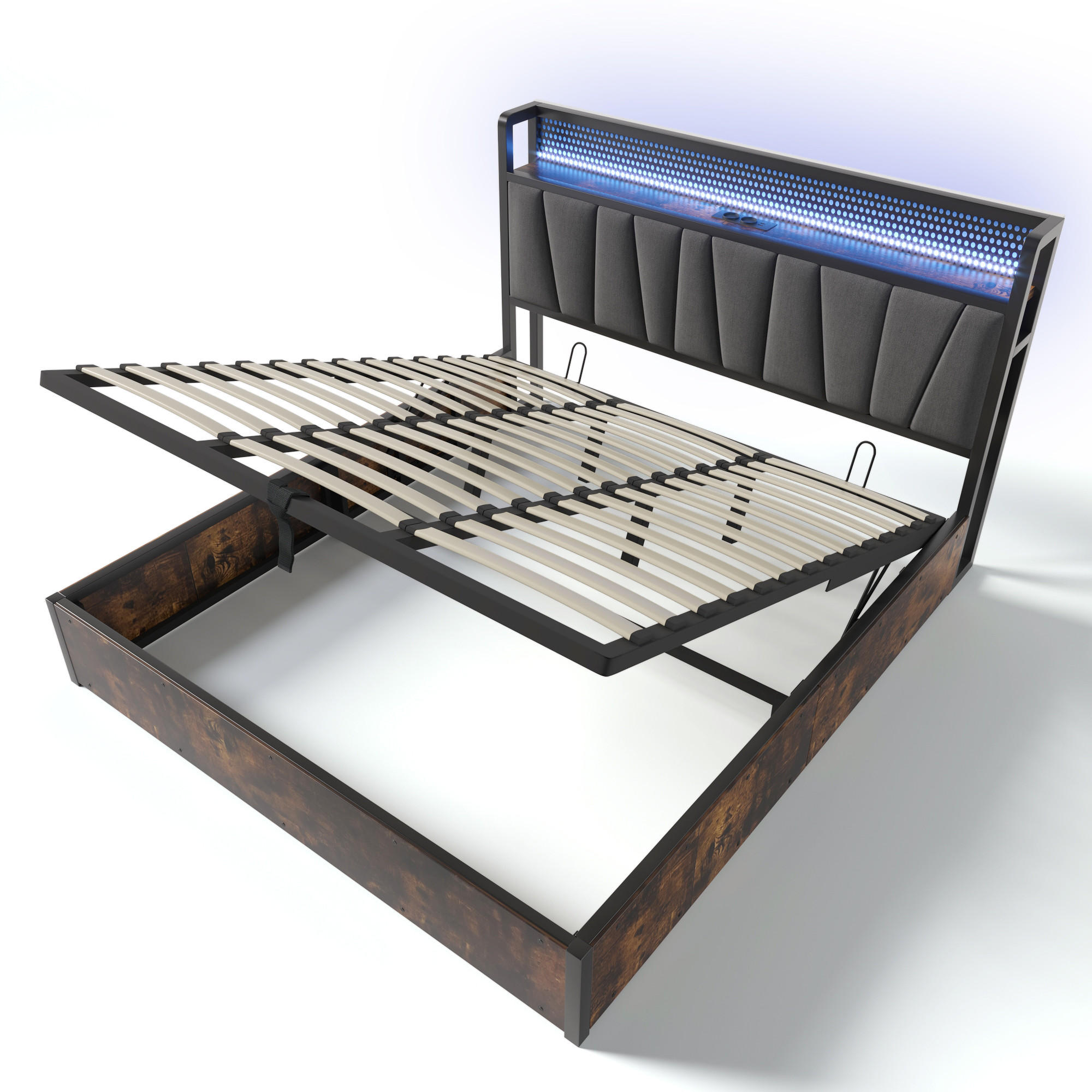 STAURAUMBETT 180/200 cm DE-00688, in Grau, LED-App und USB - Grau, Metall (180/200cm) - ComfortXL