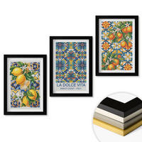 WANDBILDER 3er-Set - 20x30 cm Schwarzer Rahmen - Zitronen-Orangenblütenmuster - Schwarz, Kunststoff (20/30cm) - ArtPrintCave